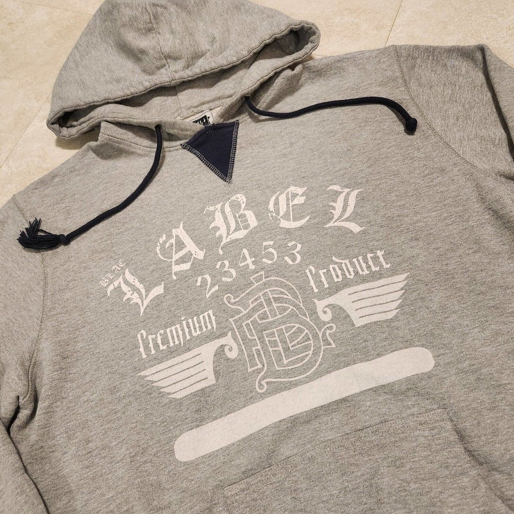 VTG Y2K‎ Blac Label Premium Mens L Large Grey Heavyweight Sweatshirt Hoodie